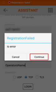 Error during account creation in Linphone